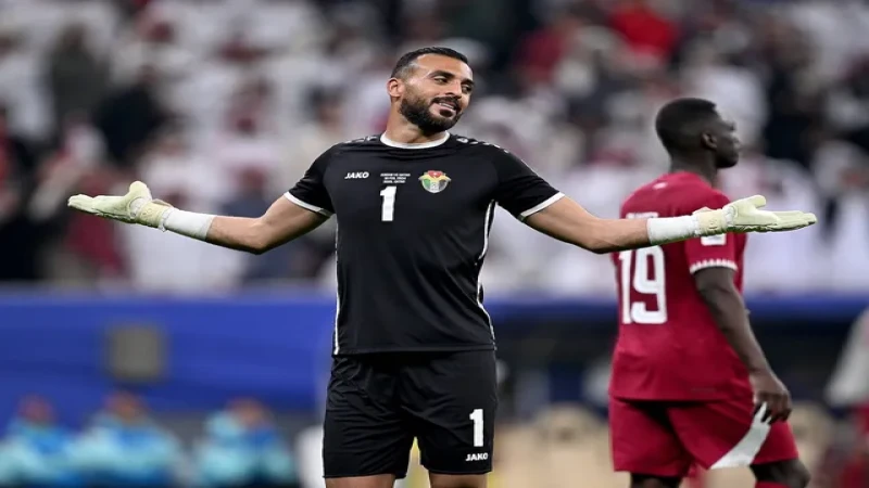 Jordan goalkeeper Yazeed Abulaila pictured on February 10, 2024