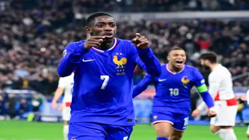 Hình ảnh Ousmane Dembele ăn mừng bàn thắng cho đội tuyển Pháp